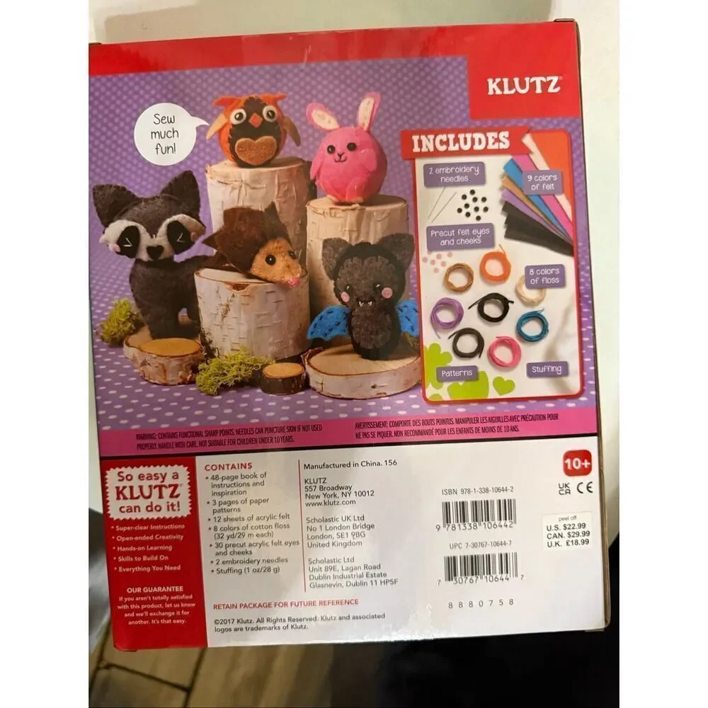 Klutz Sew Mini Animals Book and Creative Kit Learning Toys Multicolor OS NWOT